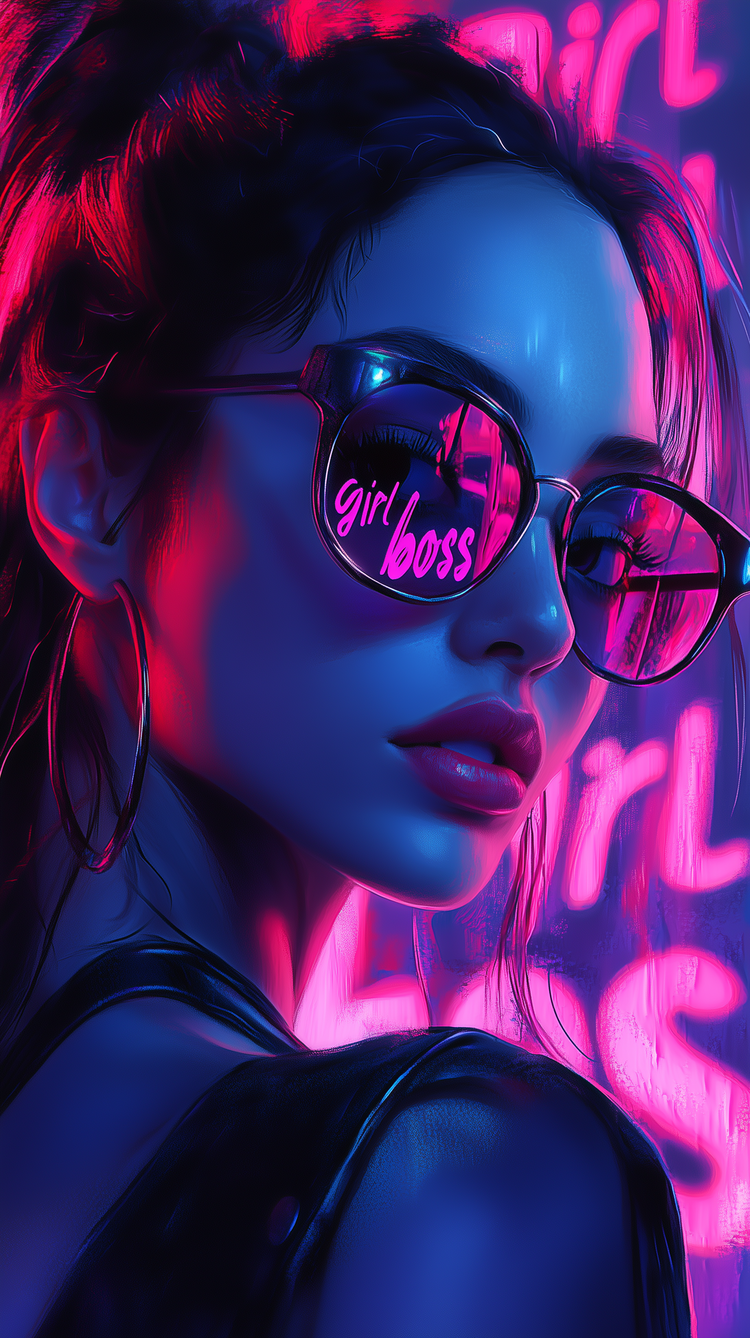 Girl Boss，戴着墨镜的欧美女生AI美图插画图片