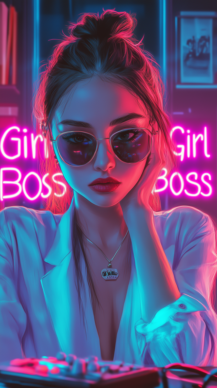 Girl Boss，戴着墨镜的欧美女生AI美图插画图片