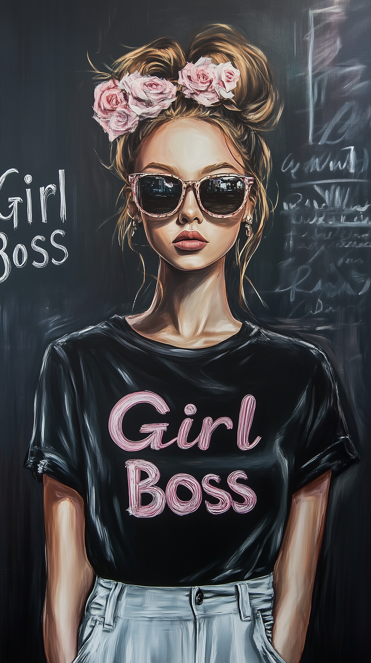 Girl Boss，戴着墨镜的欧美女生AI美图插画图片