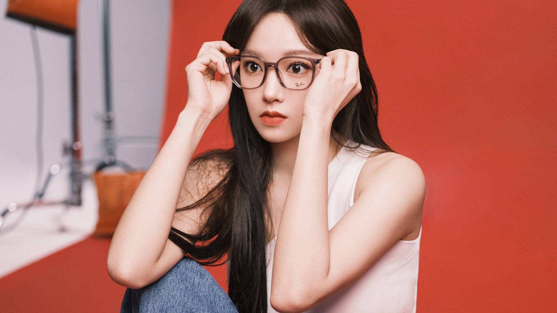 戴眼镜的程潇泰裤辣，美女程潇戴各式不同眼镜美拍写真合集桌面壁纸