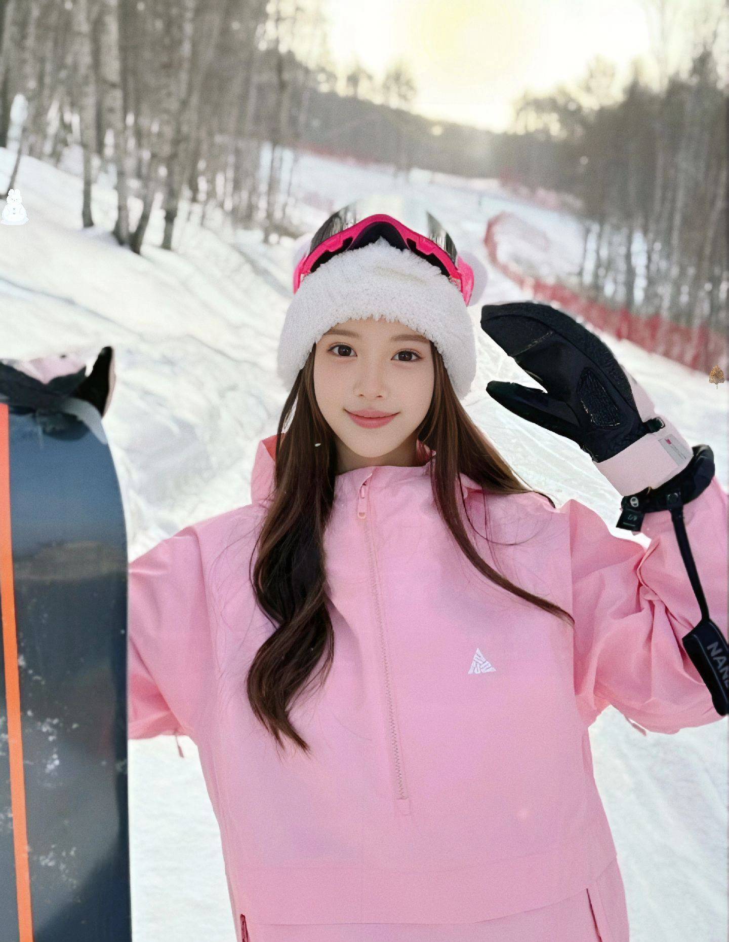 雪地上滑雪，穿着紧身雪衣的高颜值美女小姐姐可爱美拍照片-达人圈原创摄影
